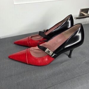 Prada Red & Black Two-Tone Leather Mary Jane Pumps EU 37